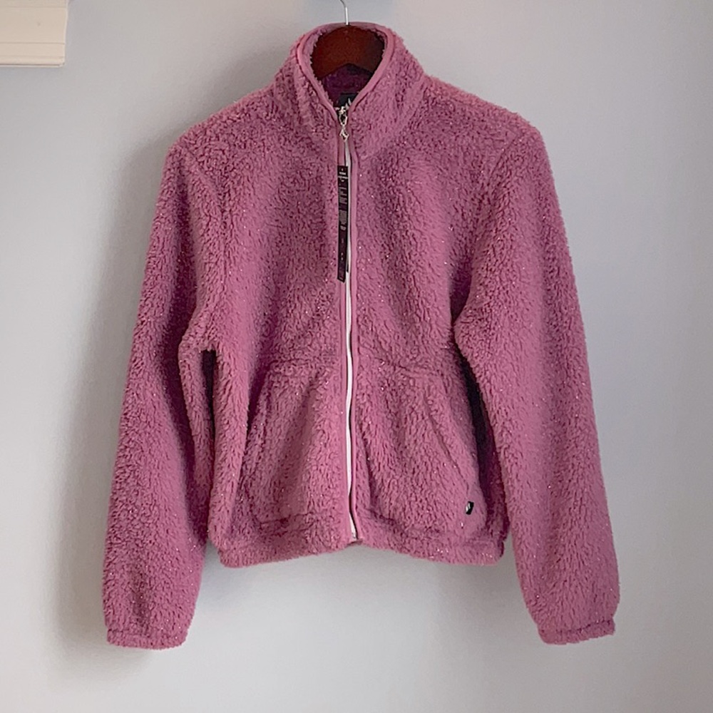 Sketchers Go Snuggle Shine Sherpa Mock Neck Jacket In Lt Mauve Size Small